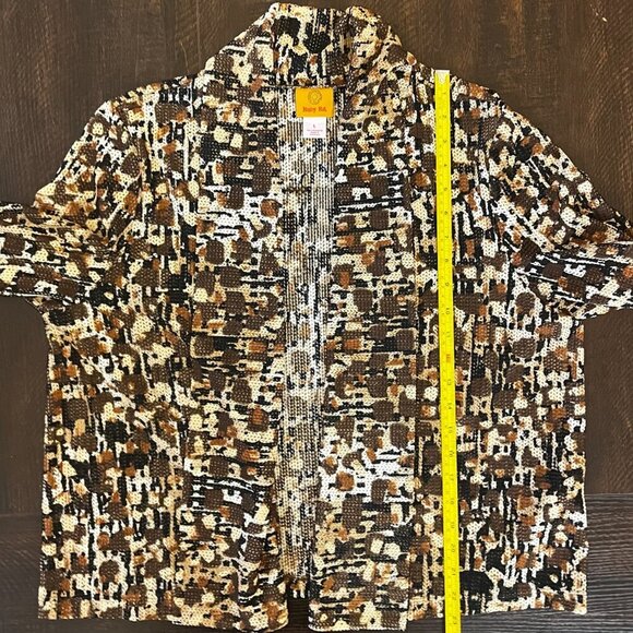 Ruby Rd Brown Abstract Knit Open Front Cardigan Womens Large - Picture 4 of 5